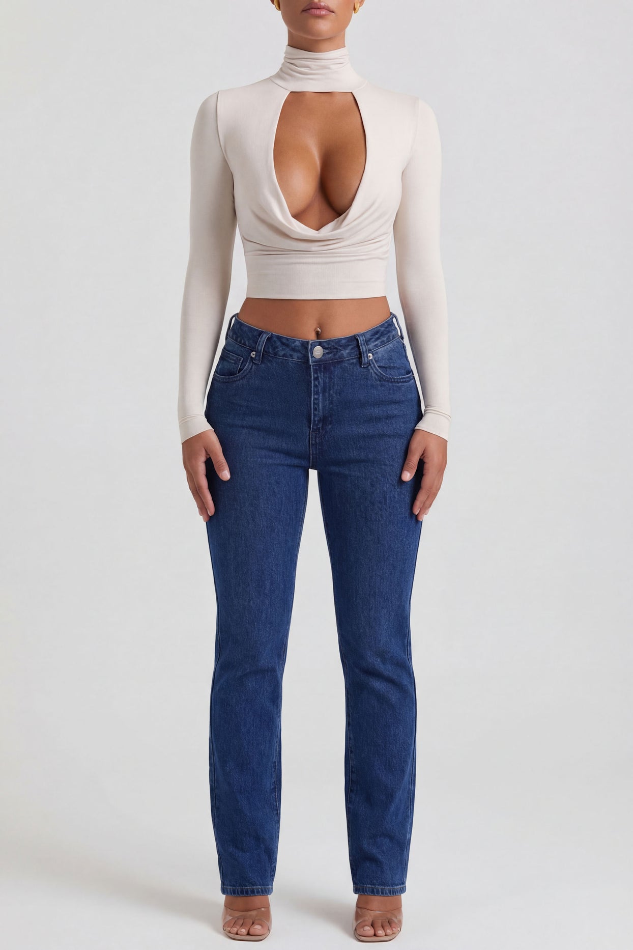 Cowl-Neck Tie-Back Top in Ivory - 3
