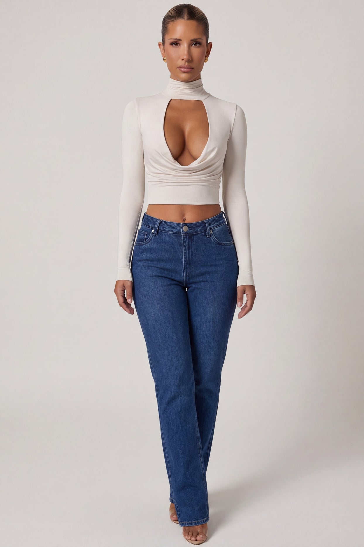 Cowl-Neck Tie-Back Top in Ivory - 1