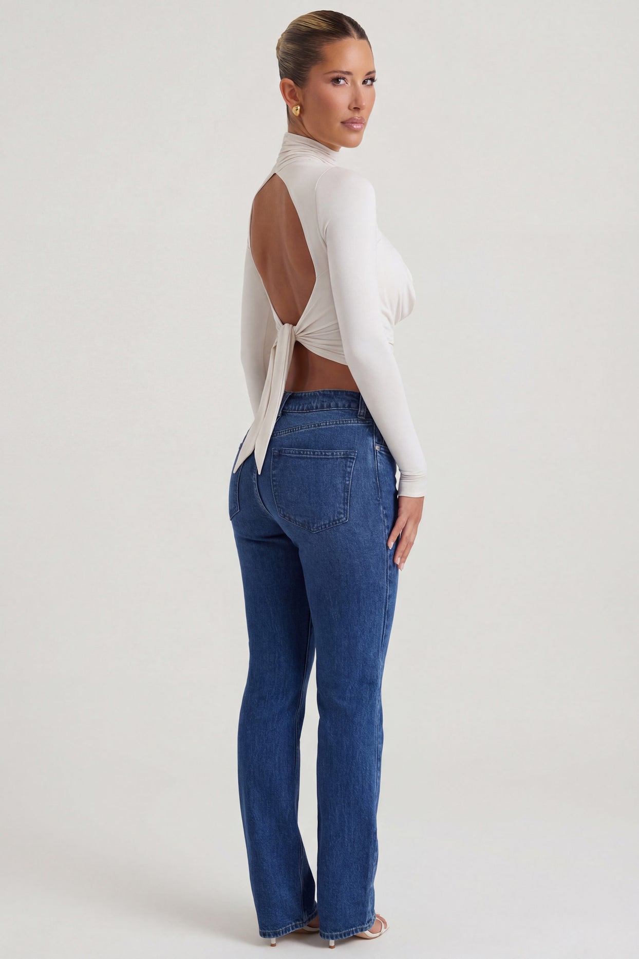 Cowl-Neck Tie-Back Top in Ivory - 4