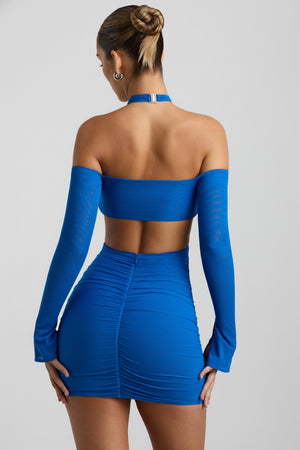 Off-Shoulder Ruched Cut-Out Mini Dress in Cobalt Blue