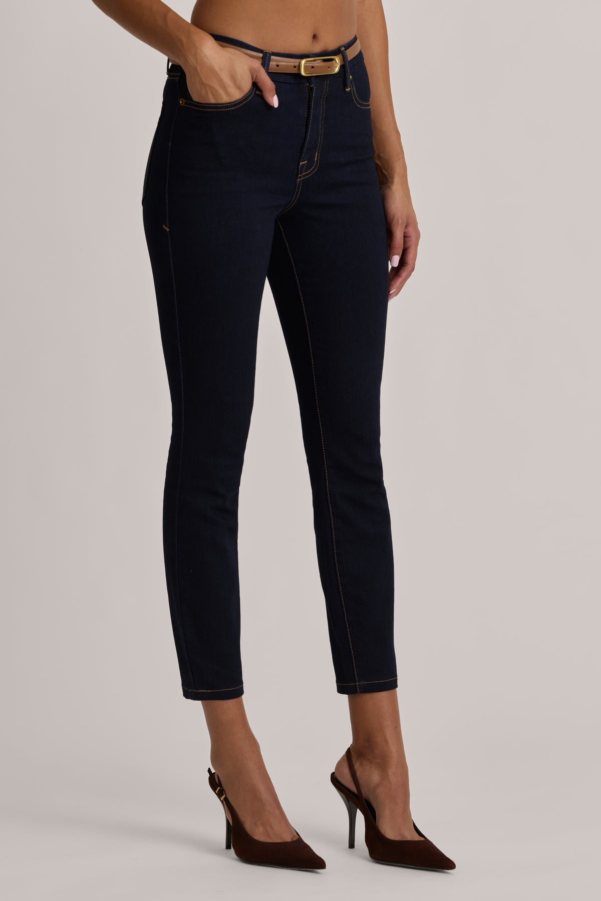 High-Rise Cropped Skinny Jeans in Dark Wash - 1