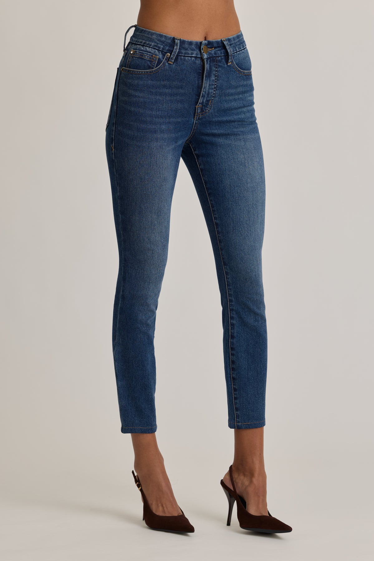 High-Rise Cropped Skinny Jeans in Mid Wash