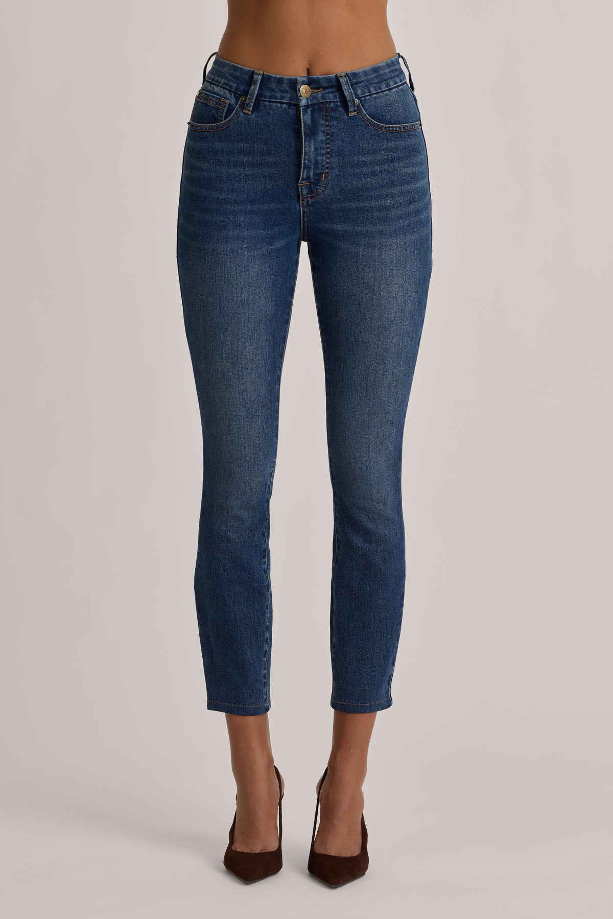 High-Rise Cropped Skinny Jeans in Mid Wash