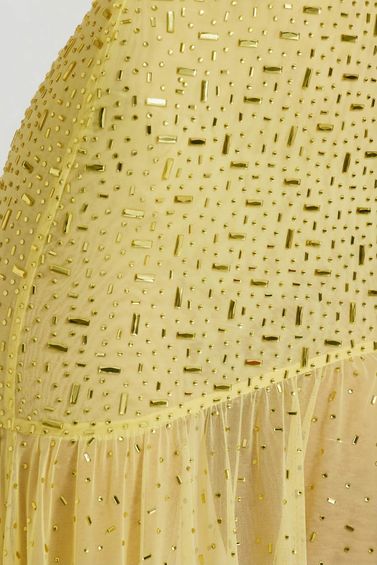 Semi-Sheer Embellished Asymmetric Maxi Dress in Yellow - 5