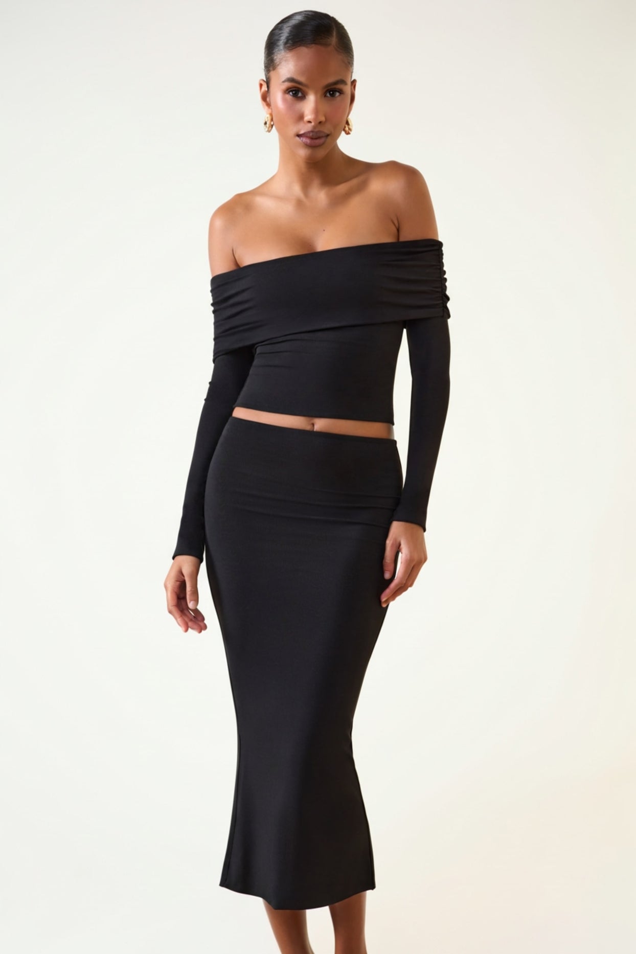 Modal Off-Shoulder Long-Sleeve Top in Black - 5