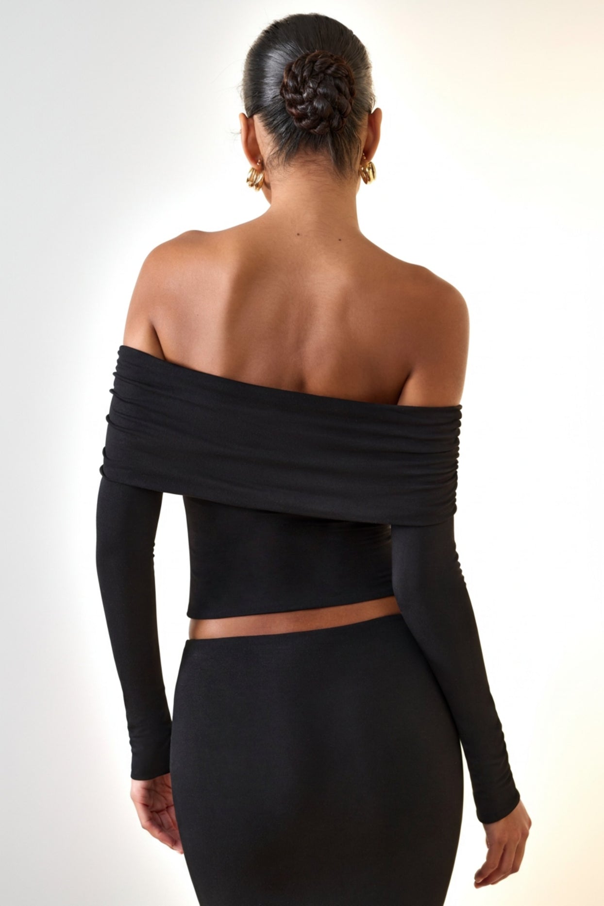 Modal Off-Shoulder Long-Sleeve Top in Black - 2