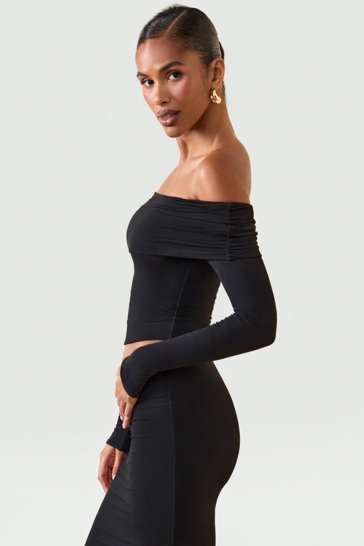 Modal Off-Shoulder Long-Sleeve Top in Black - 3