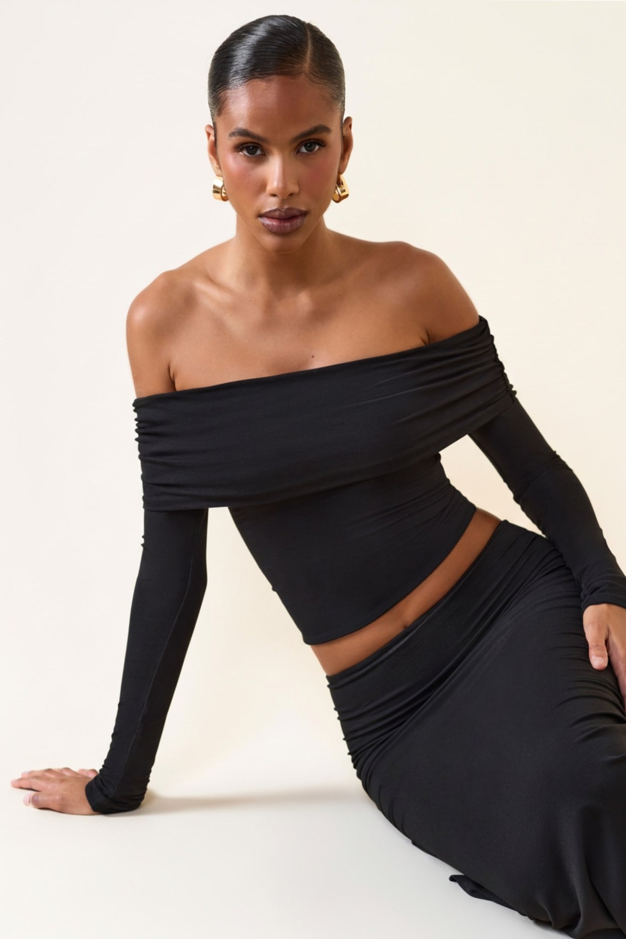 Modal Off-Shoulder Long-Sleeve Top in Black - 6