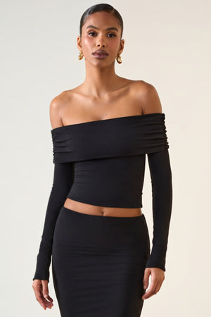 Oh Polly's Sarah wearing the Kesia Full Top in Black Modal fabric perfect for clubbing nights