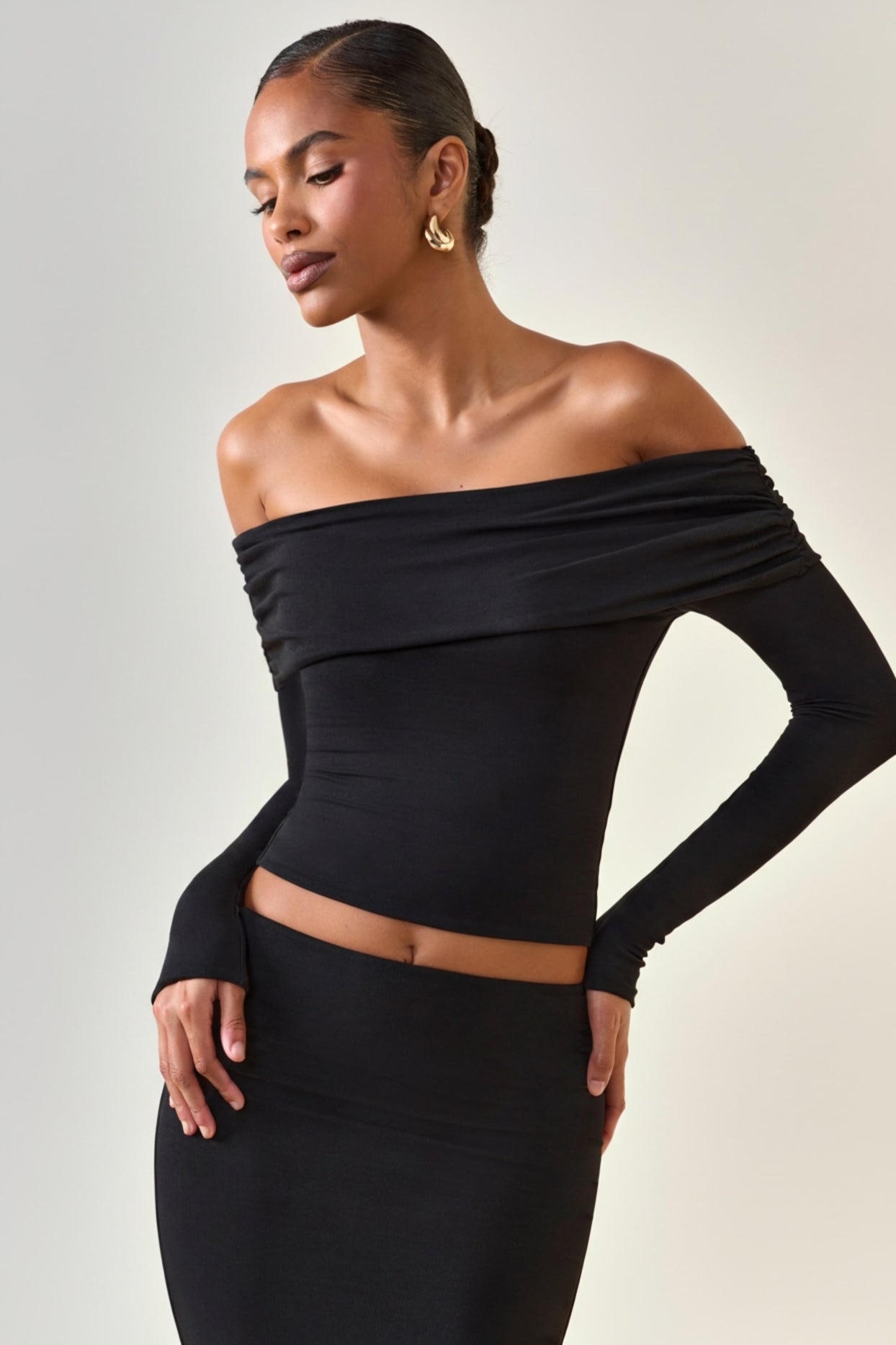Modal Off-Shoulder Long-Sleeve Top in Black - 4