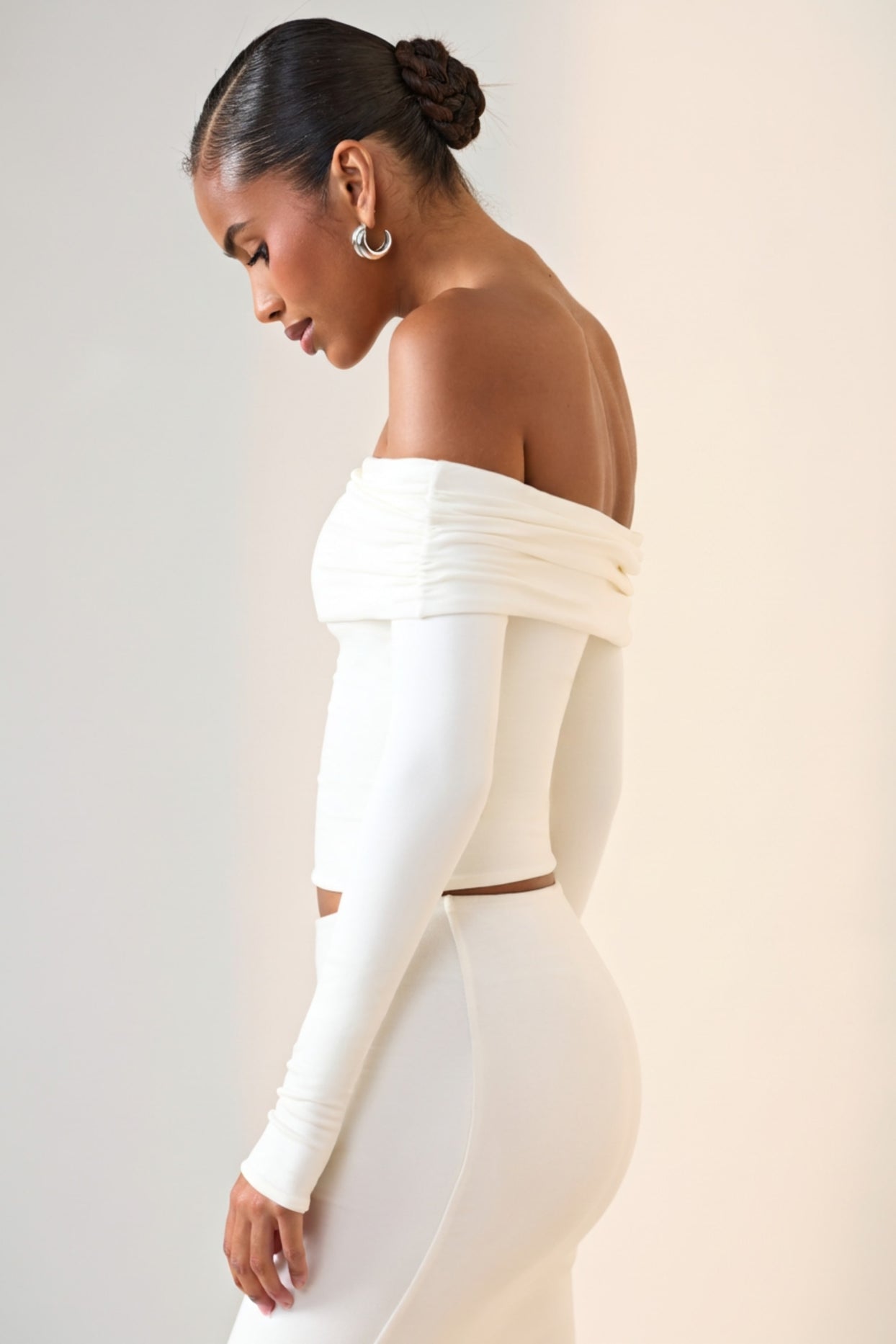 Modal Off-Shoulder Long-Sleeve Top in White - 3