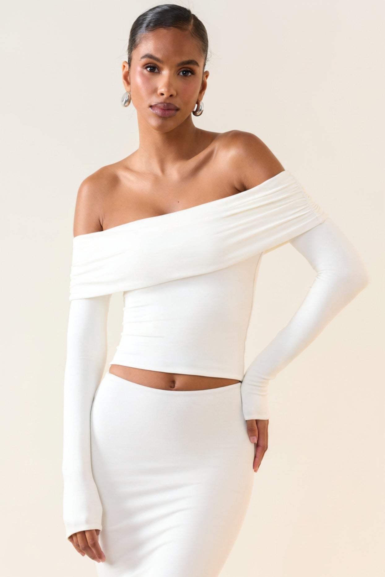 Modal Off-Shoulder Long-Sleeve Top in White - 1