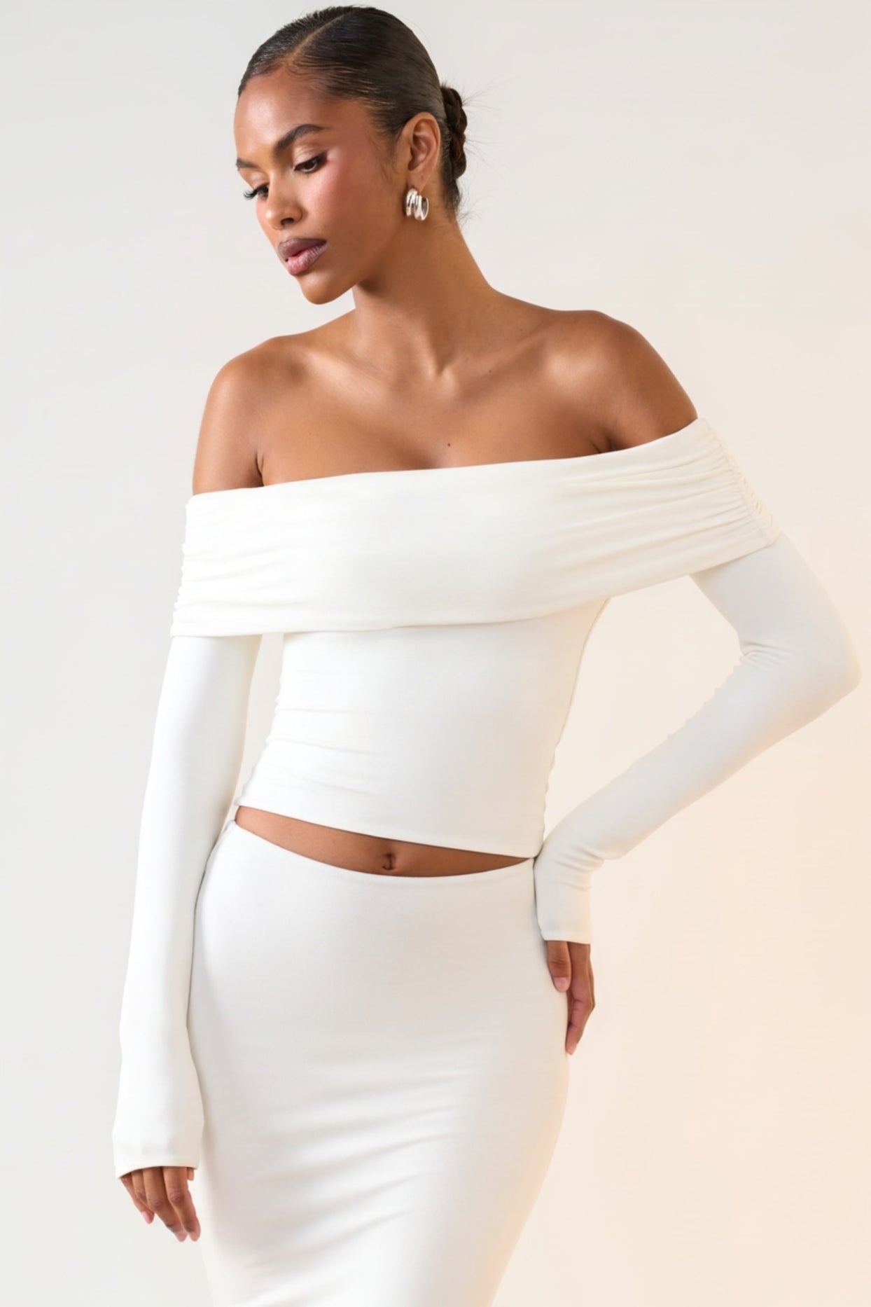 Modal Off-Shoulder Long-Sleeve Top in White - 4