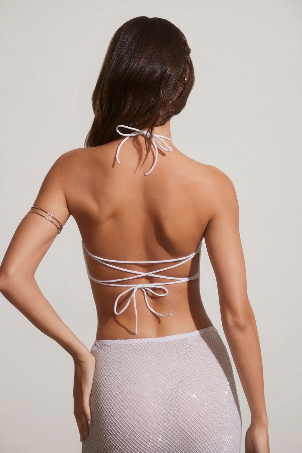 Embellished Open Back Crop Top in Silver - 2