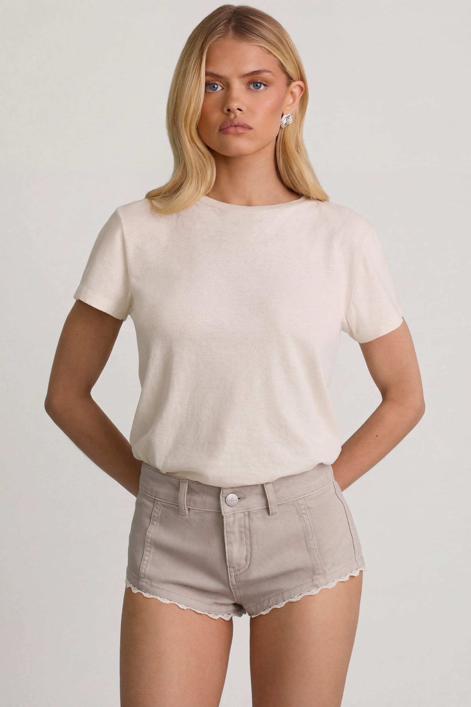 Low-Rise Hot Pants in Ecru - 1