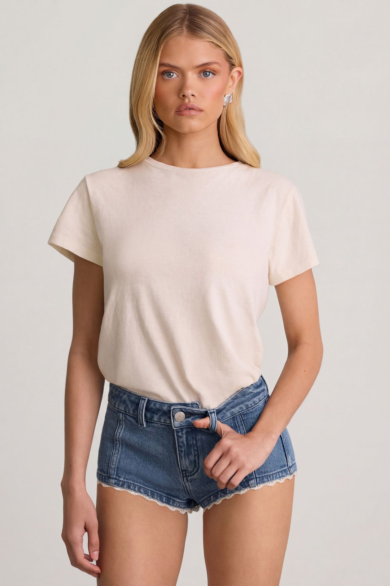 Low-Rise Hot Pants in Mid-Blue - 5