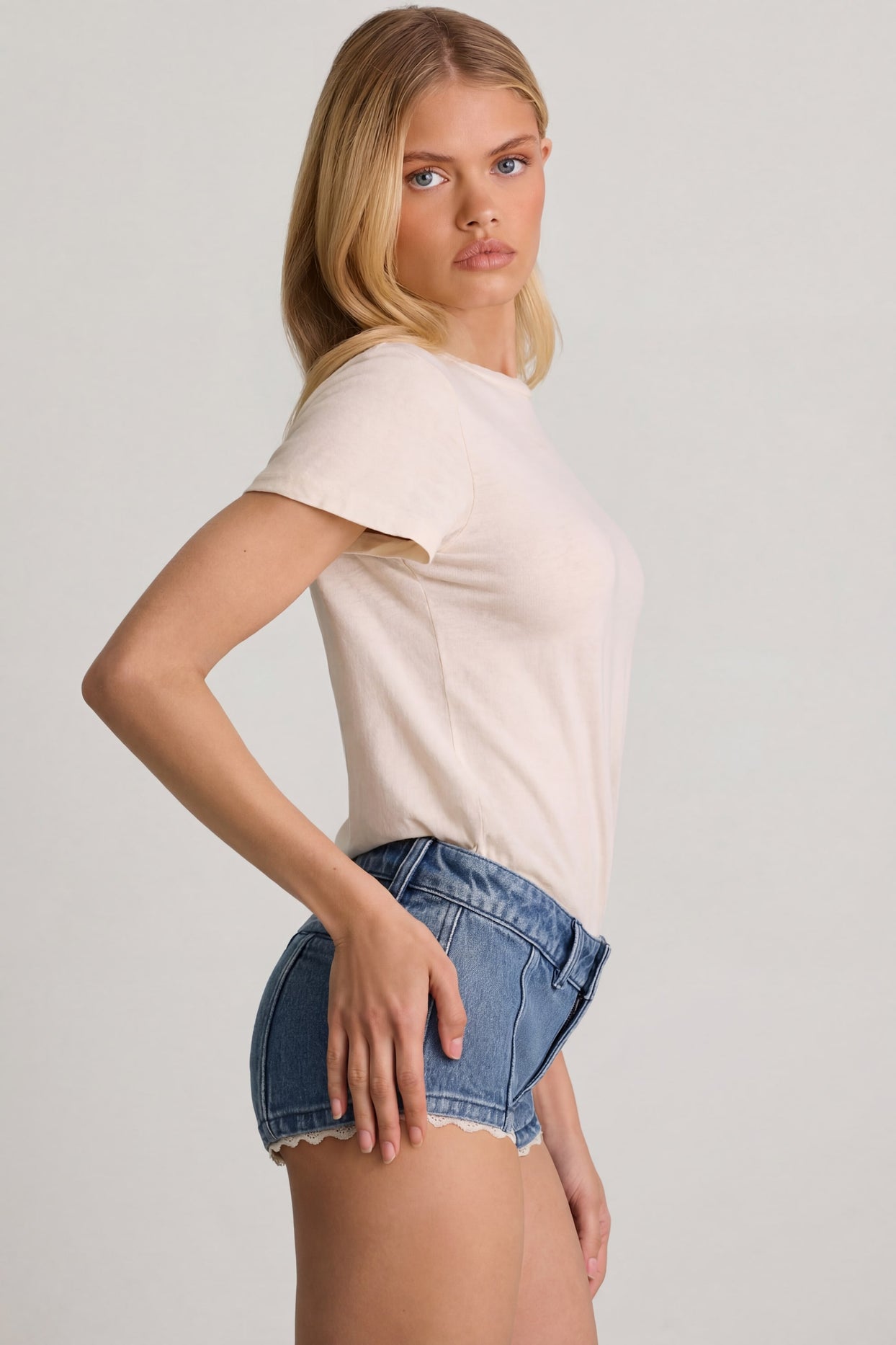 Low-Rise Hot Pants in Mid-Blue - 2