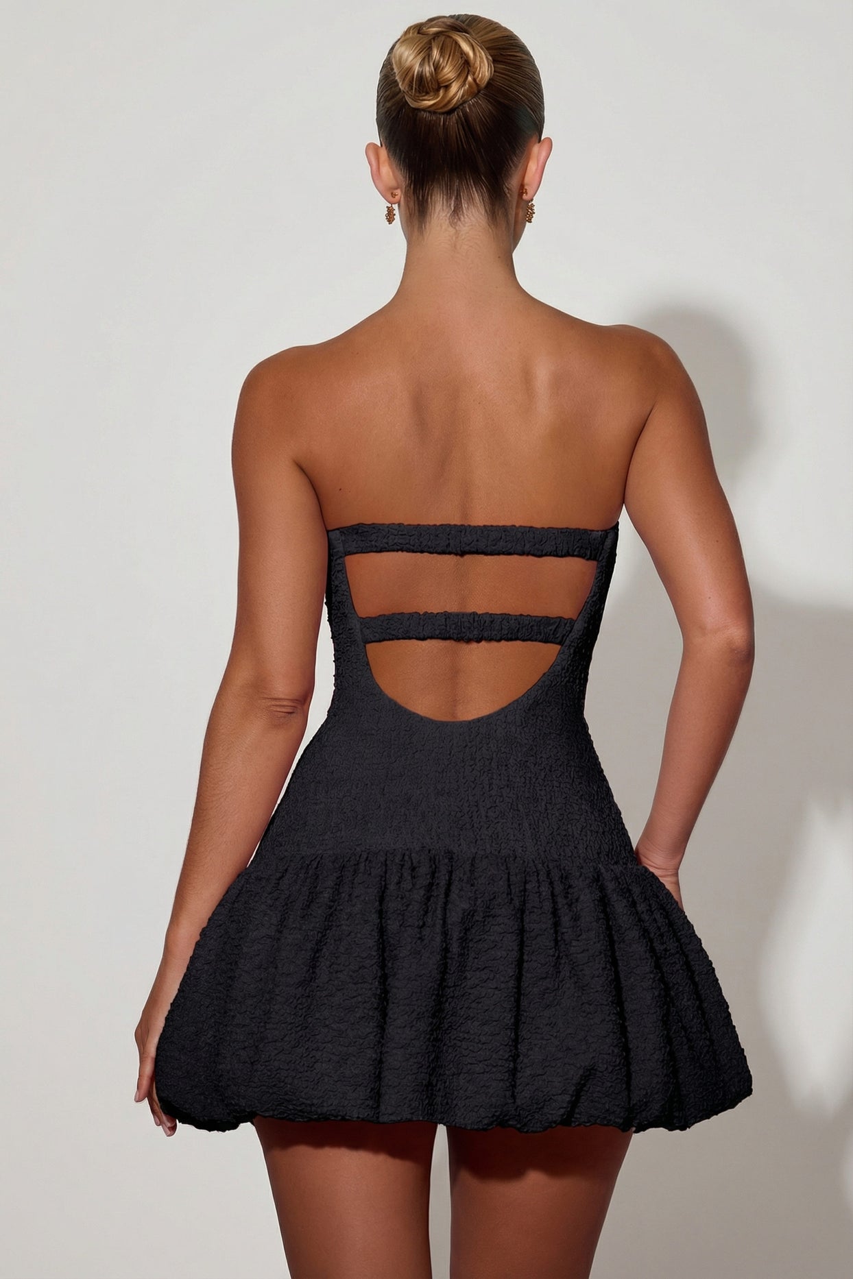 Cut-Out Bubble Hem Corset Mini Dress in Black - 2