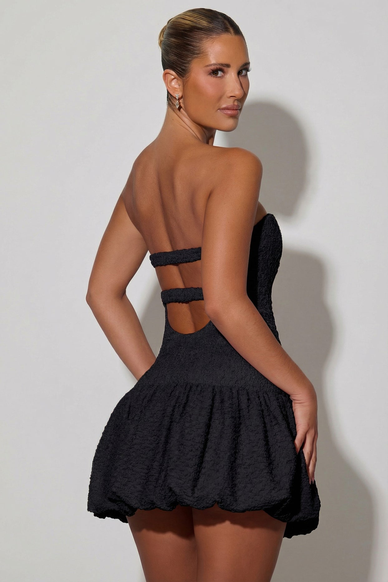 Cut-Out Bubble Hem Corset Mini Dress in Black - 6