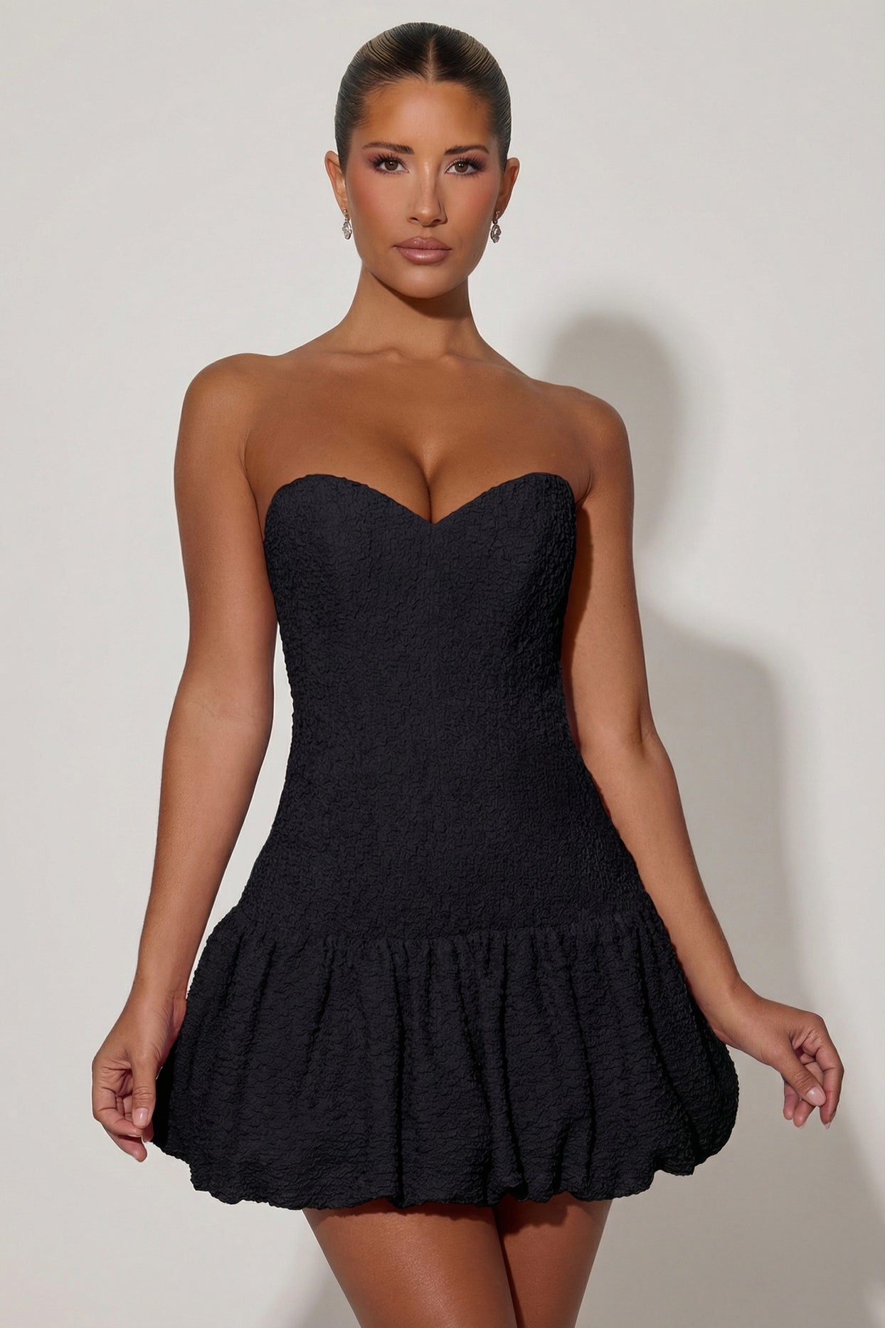 Cut-Out Bubble Hem Corset Mini Dress in Black - 7