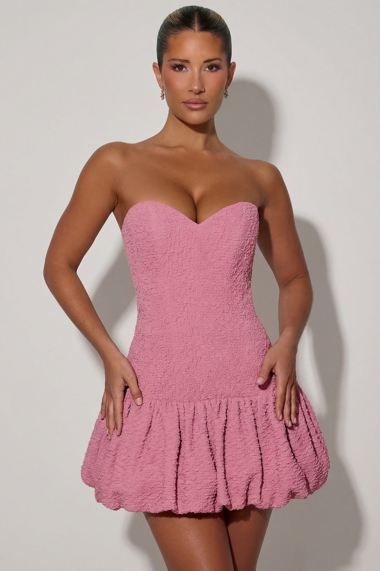 Cut-Out Bubble Hem Corset Mini Dress in Dusty Pink - 7