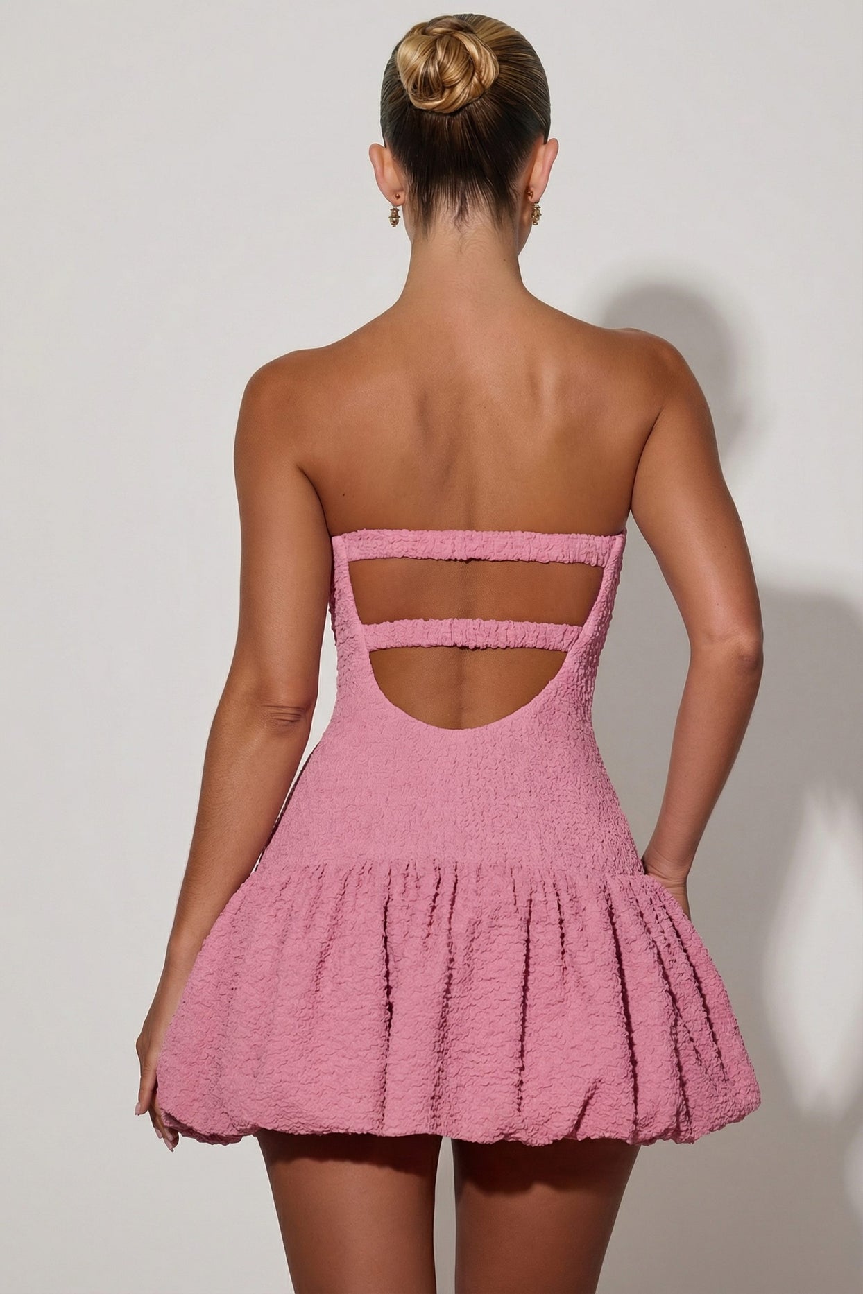 Cut-Out Bubble Hem Corset Mini Dress in Dusty Pink - 2