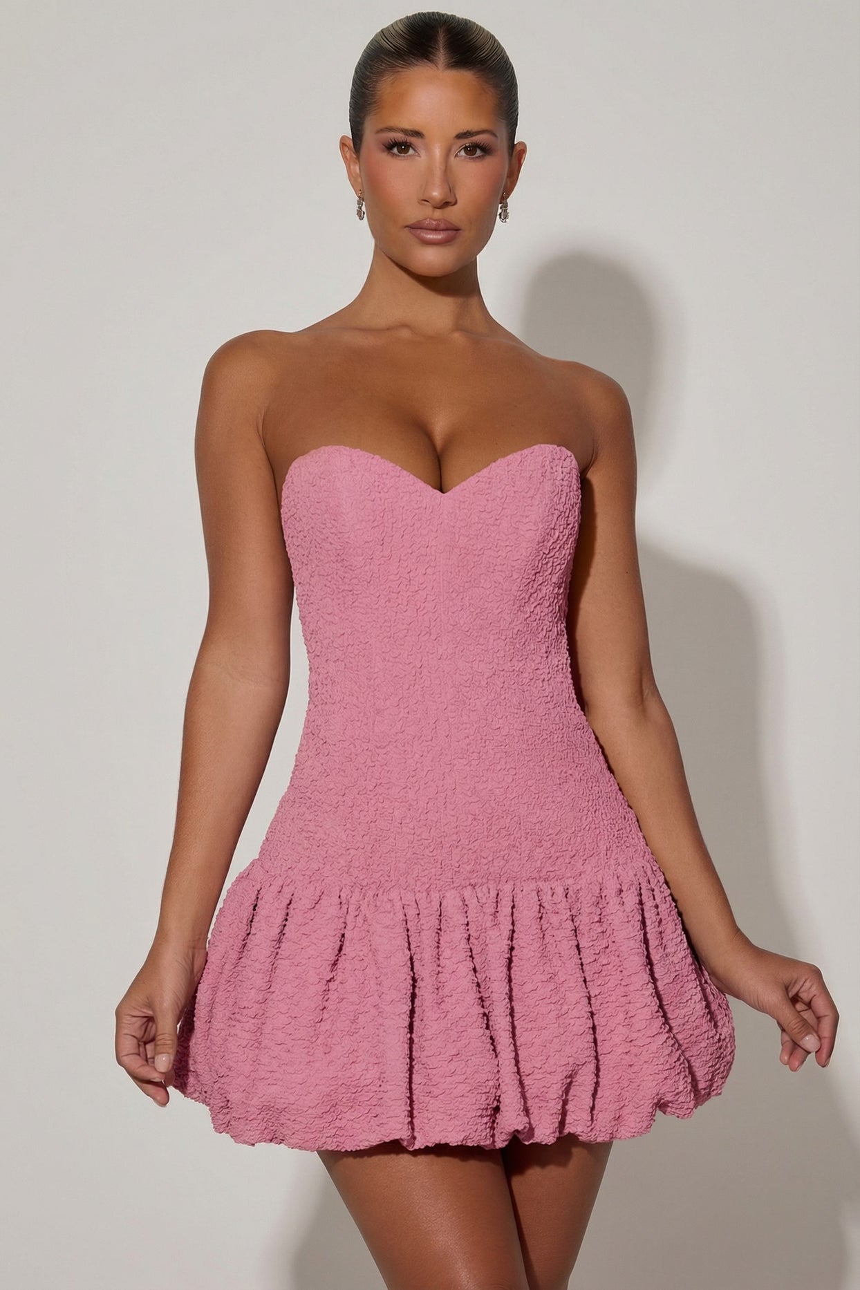 Cut-Out Bubble Hem Corset Mini Dress in Dusty Pink - 1