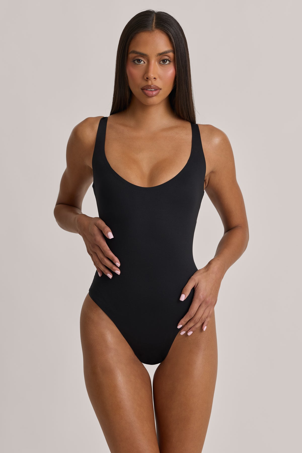 Scoop-Neck Cheeky Bodysuit in Black - 1