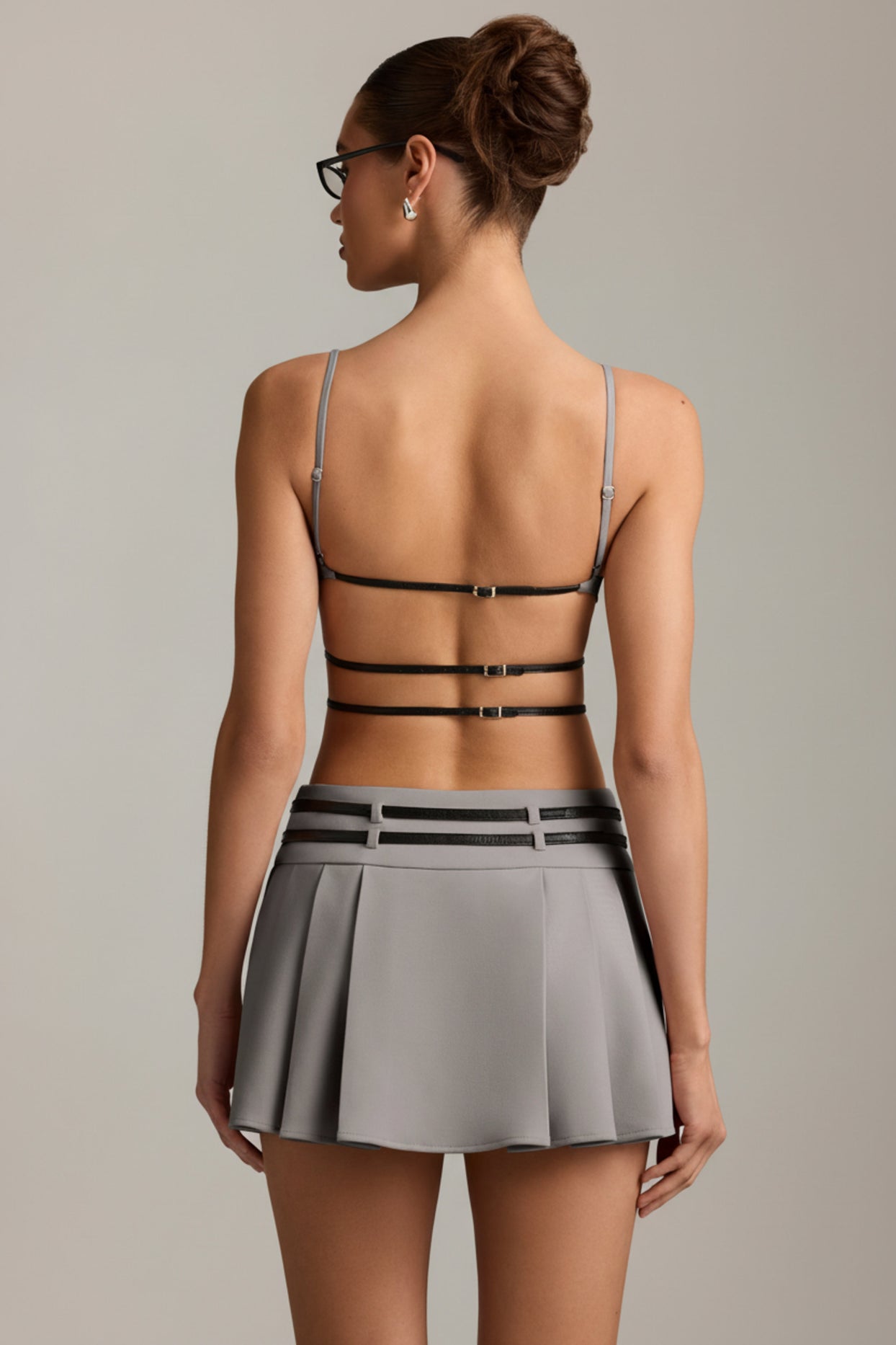 Belted Backless Pleated Mini Dress in Grey - 7