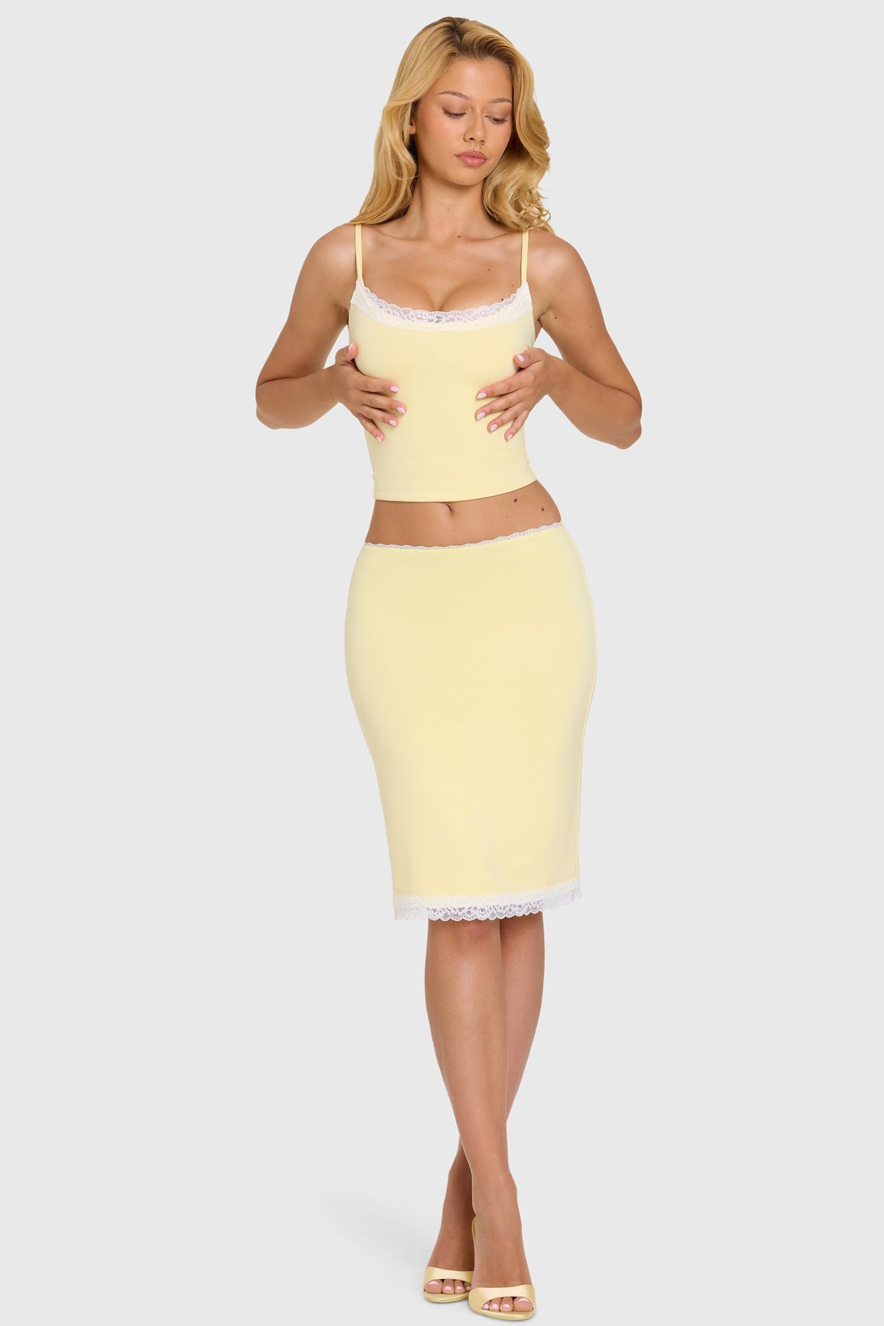 Modal Lace-Trim Midi Skirt in Butter - 4