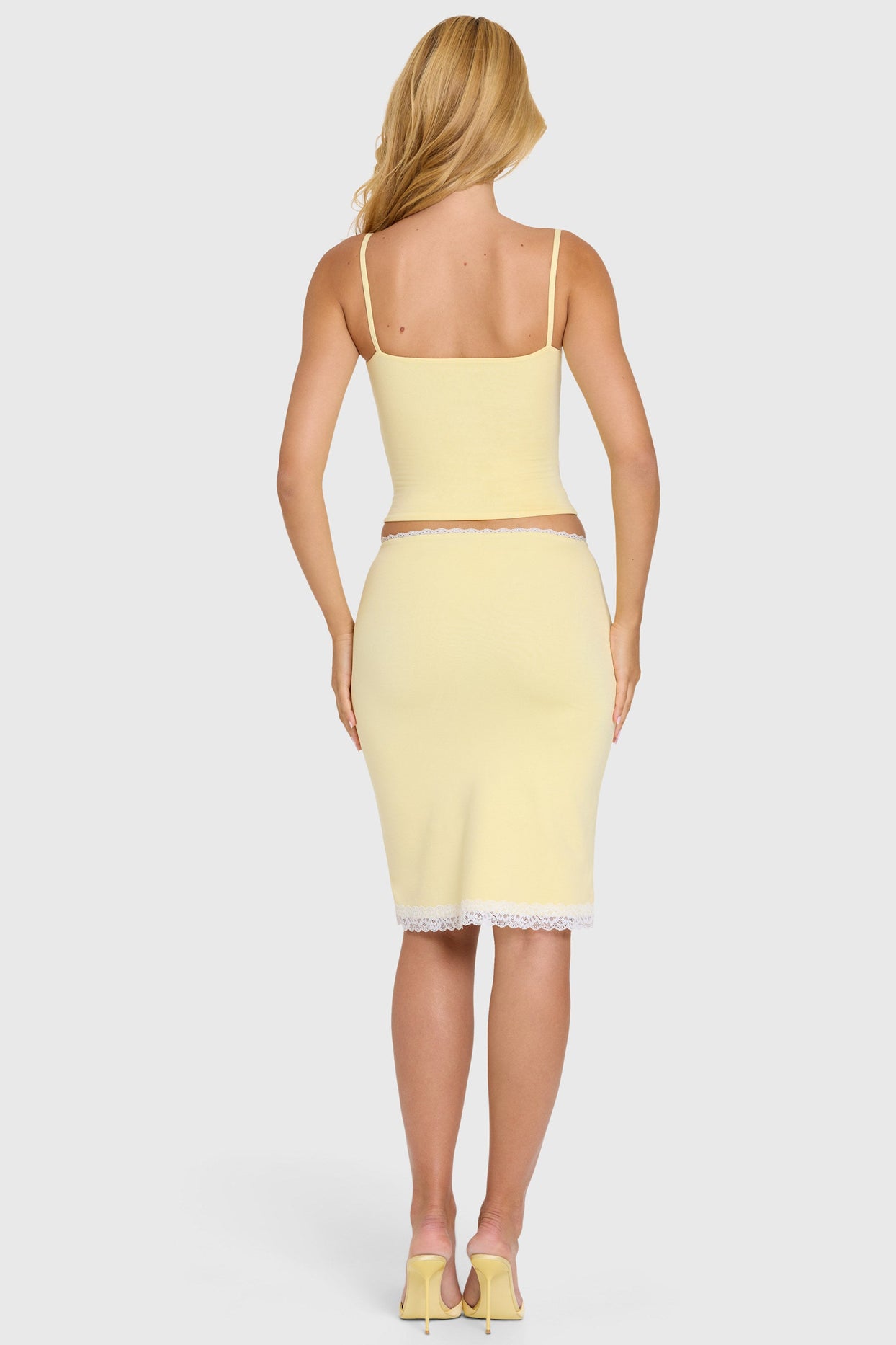 Modal Lace-Trim Midi Skirt in Butter - 6