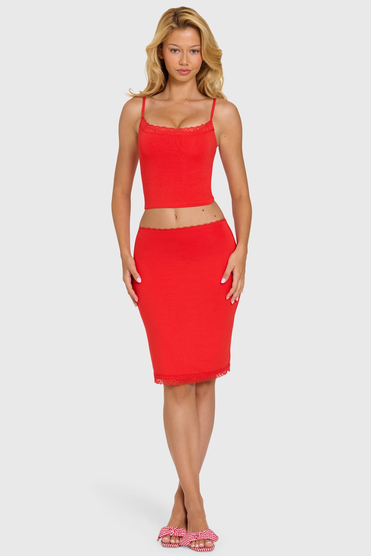 Modal Lace-Trim Midi Skirt in Cherry - 5