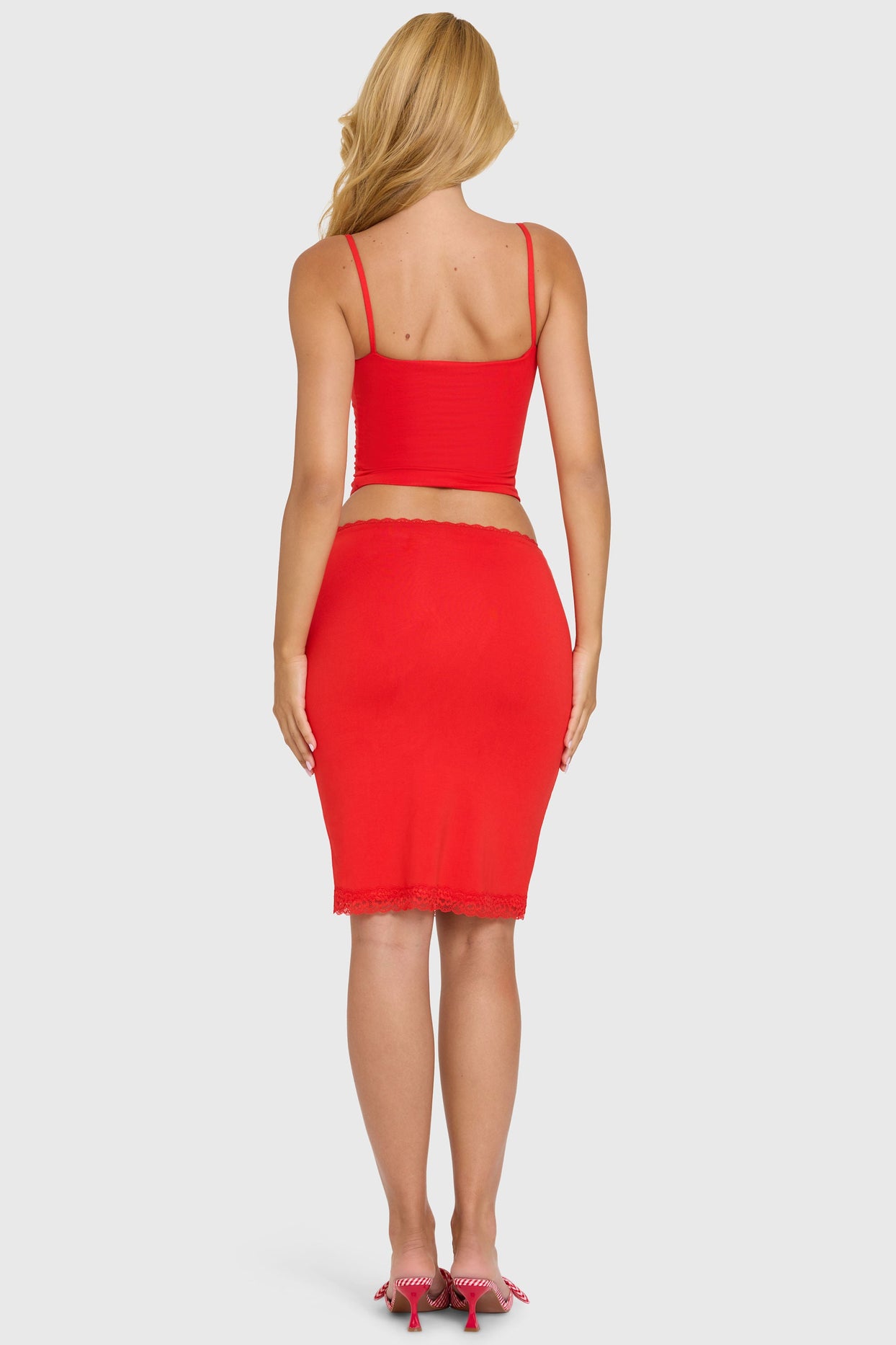 Modal Lace-Trim Midi Skirt in Cherry - 7