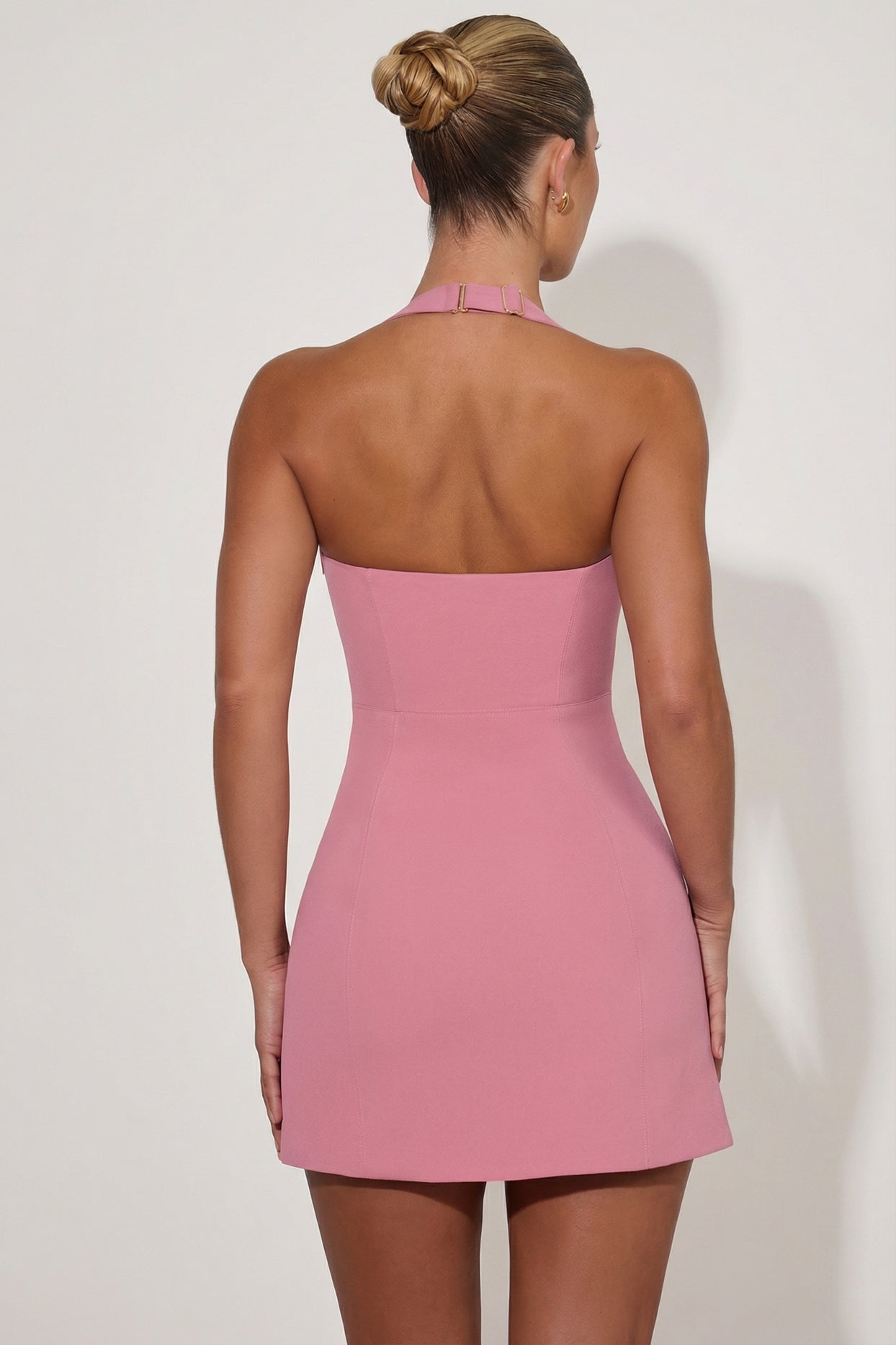 Heart-Detail Halterneck A-Line Mini Dress in Dusty Pink - 2