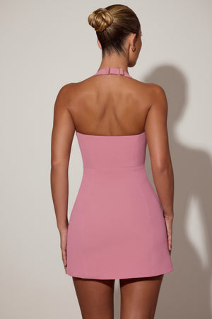 Heart-Detail Halterneck A-Line Mini Dress in Dusty Pink