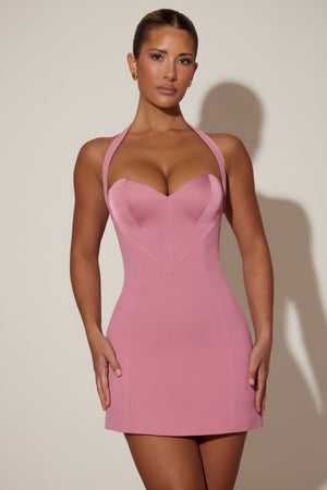 Heart-Detail Halterneck A-Line Mini Dress in Dusty Pink