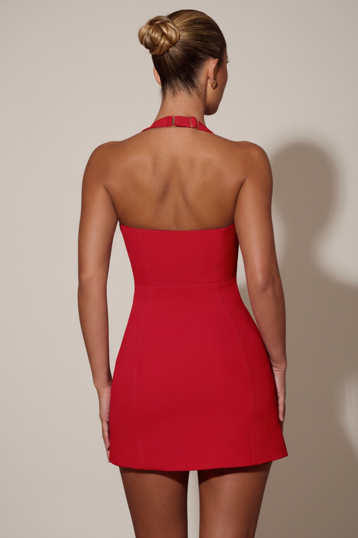 Heart-Detail Halterneck A-Line Mini Dress in Red - 2