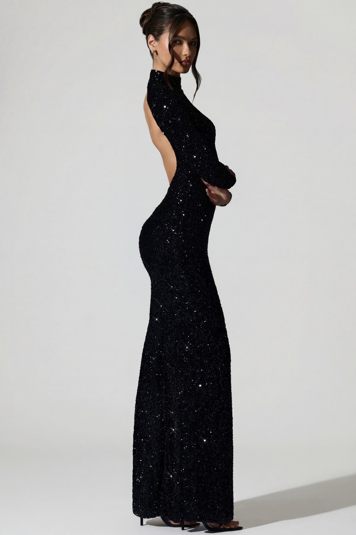 Embellished Open-Back Gown in Black - 6
