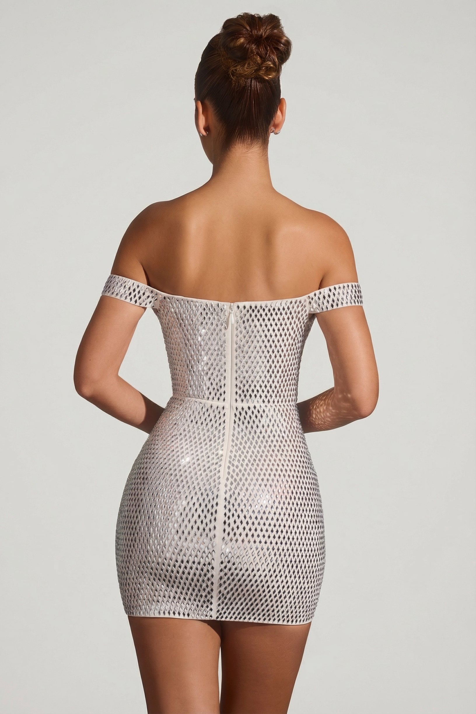 Embellished Off-Shoulder Mini Dress in White - 2