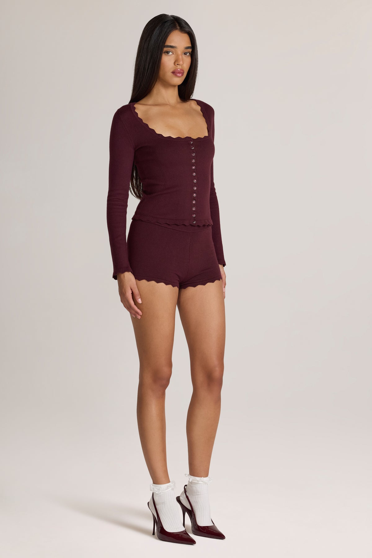 Knit Mid-Rise Mini Shorts in Cocoa Brown