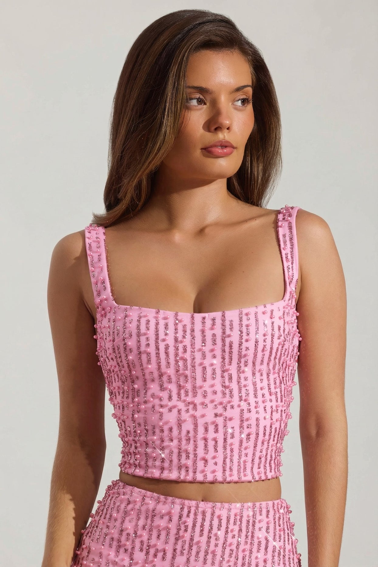 Embellished Square-Neck Crop Top in Pink - 6