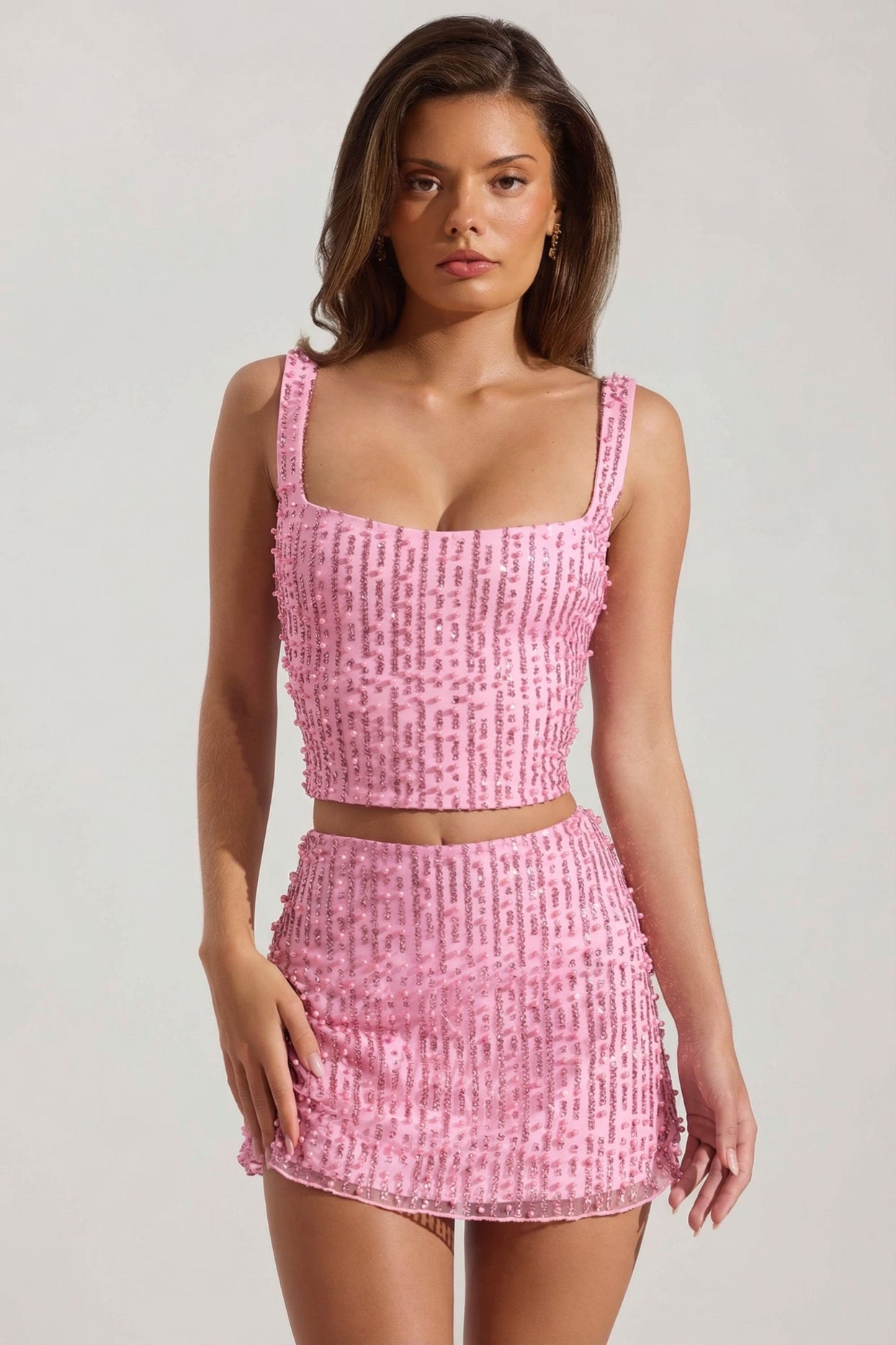 Embellished Square-Neck Crop Top in Pink - 8