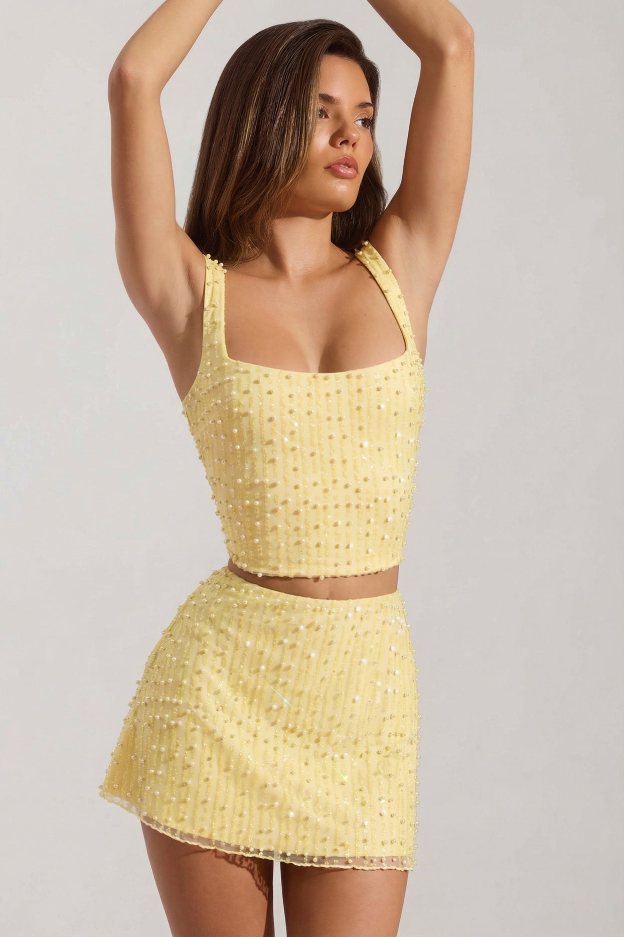 Embellished Square-Neck Crop Top in Yellow - 7