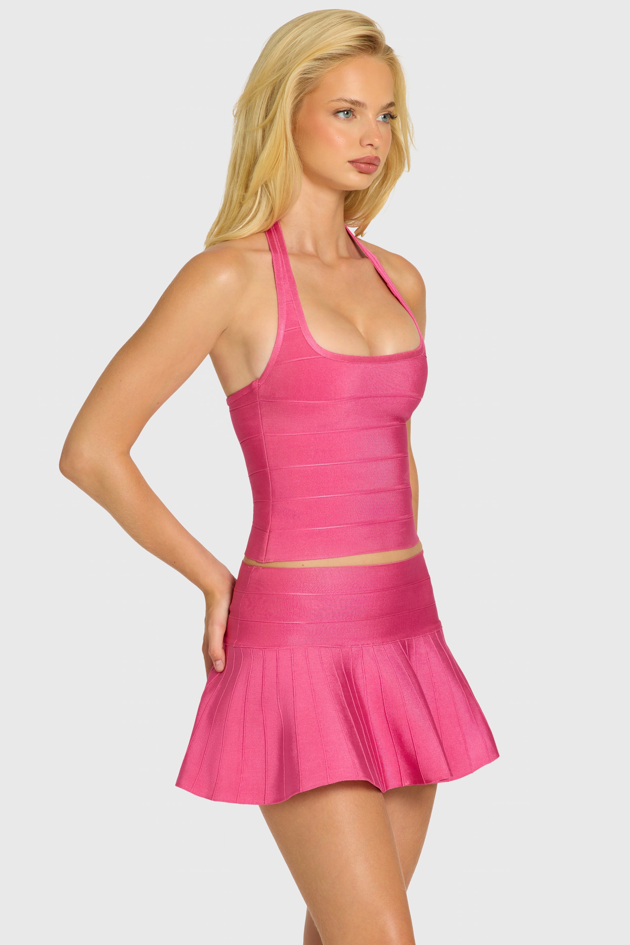 Bandage Halterneck Top in Raspberry