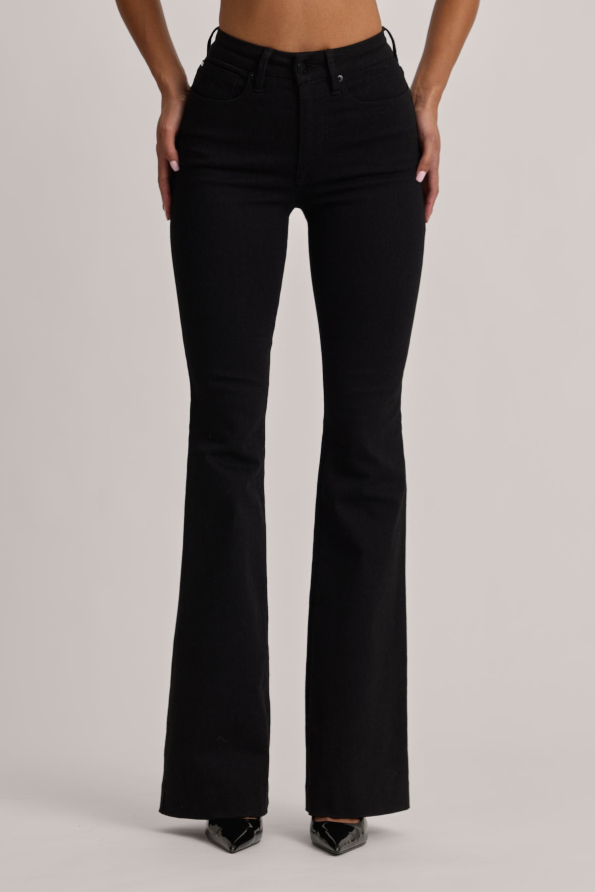 High-Rise Flared Jeans in Black Wash - 1