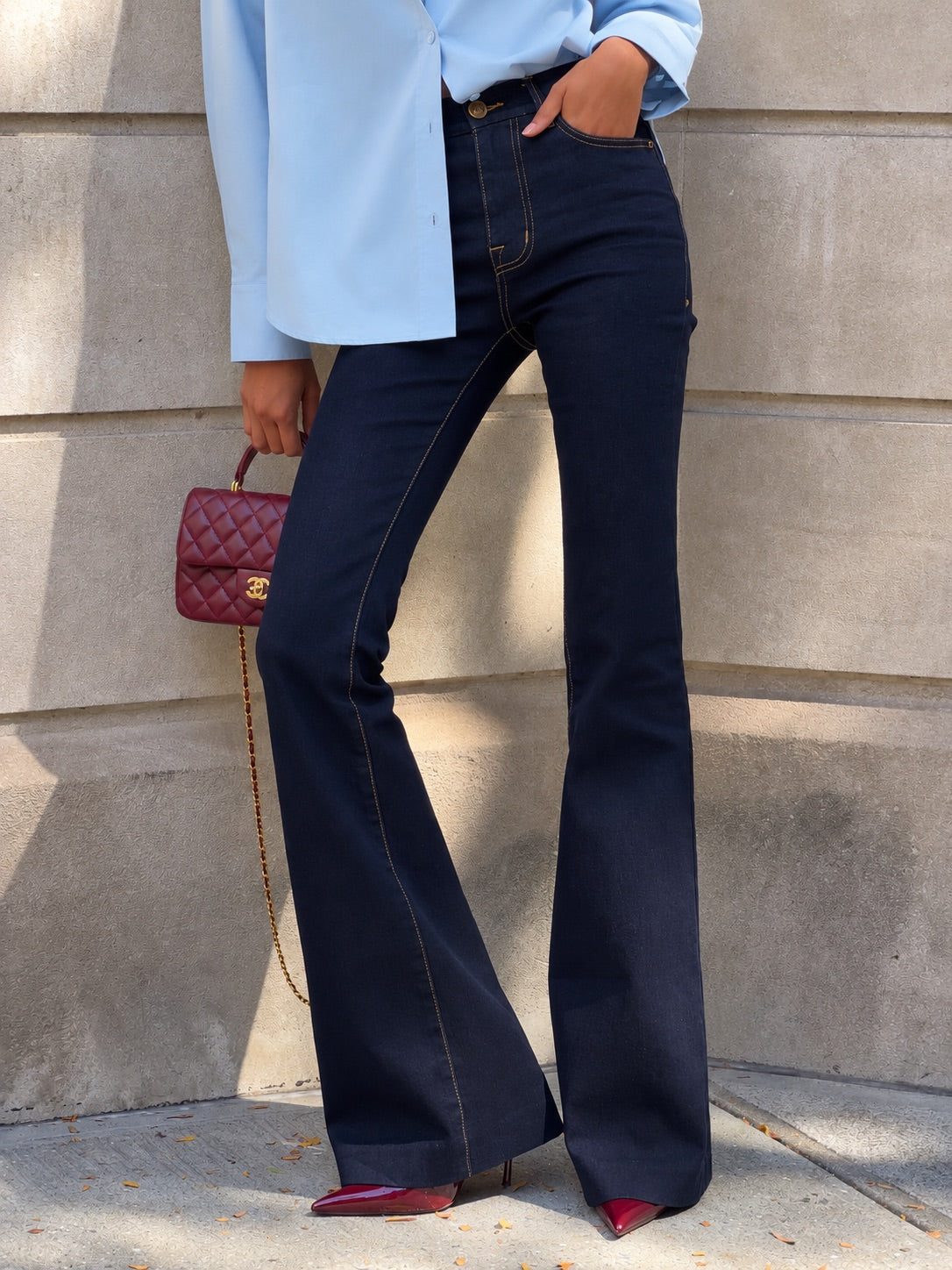 High-Rise Flared Jeans in Dark Wash - 1