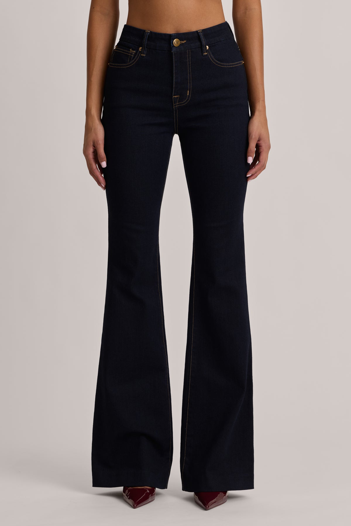 High-Rise Flared Jeans in Dark Wash - 1