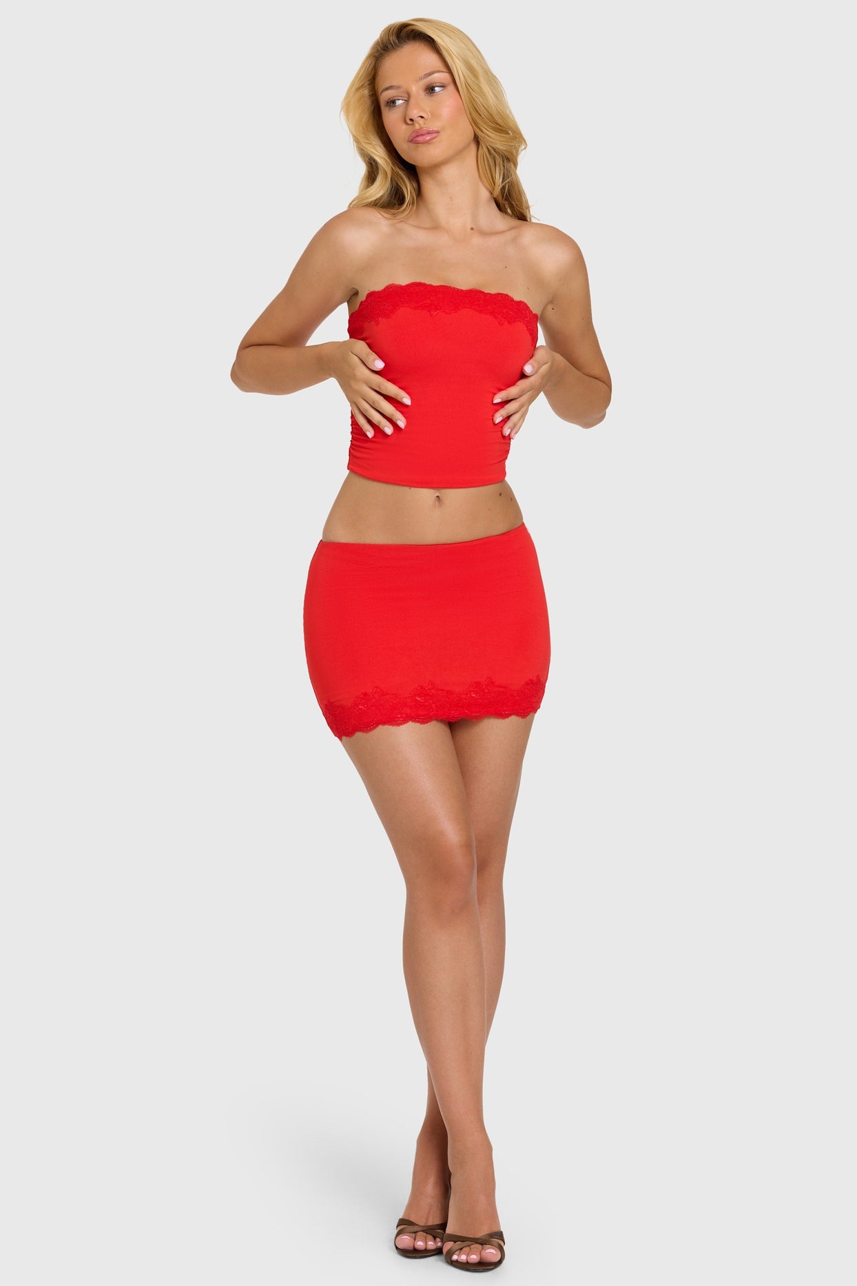 Modal Lace-Trim Skort in Cherry - 4