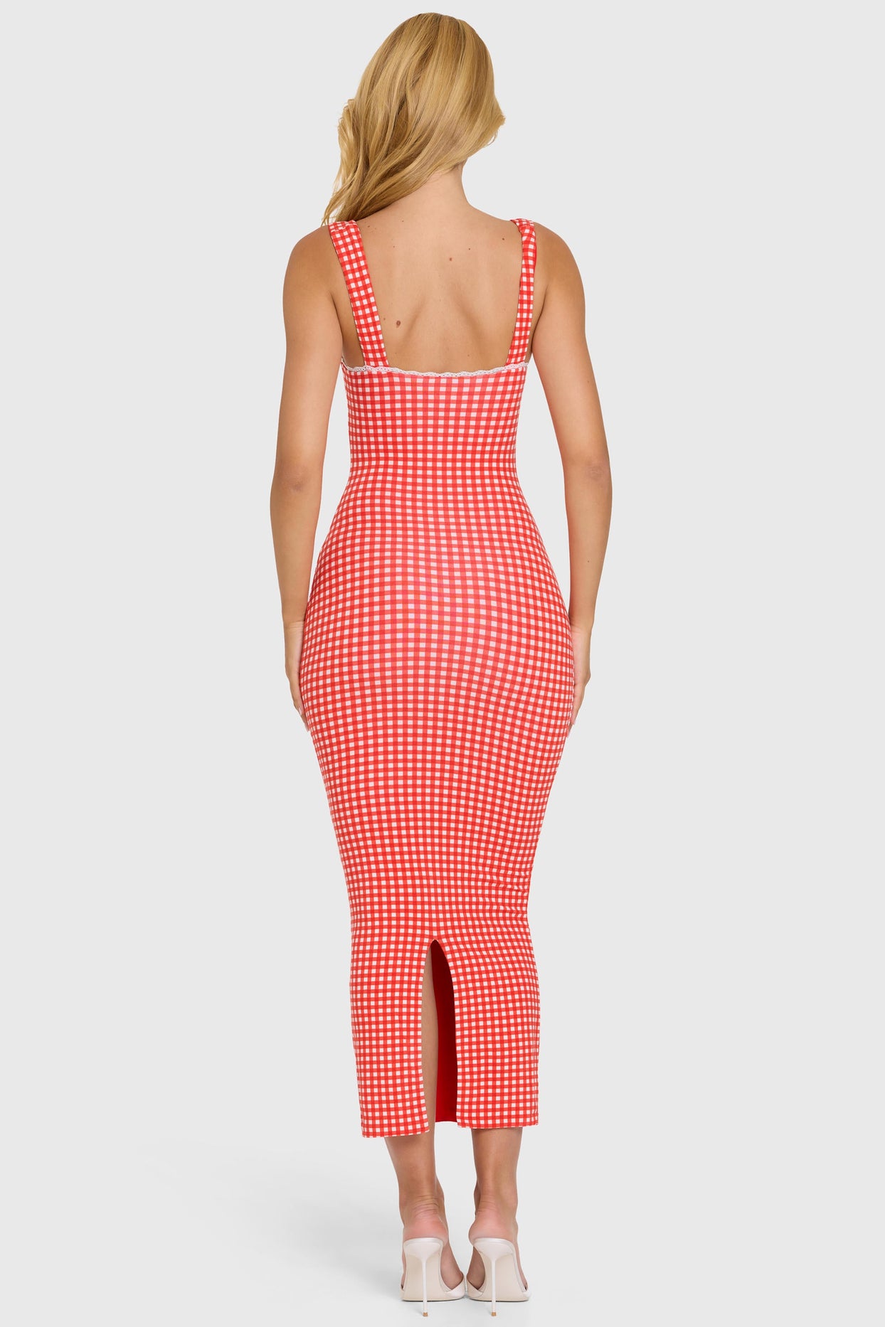 Modal Lace-Trim Midaxi Dress in Red Gingham - 8