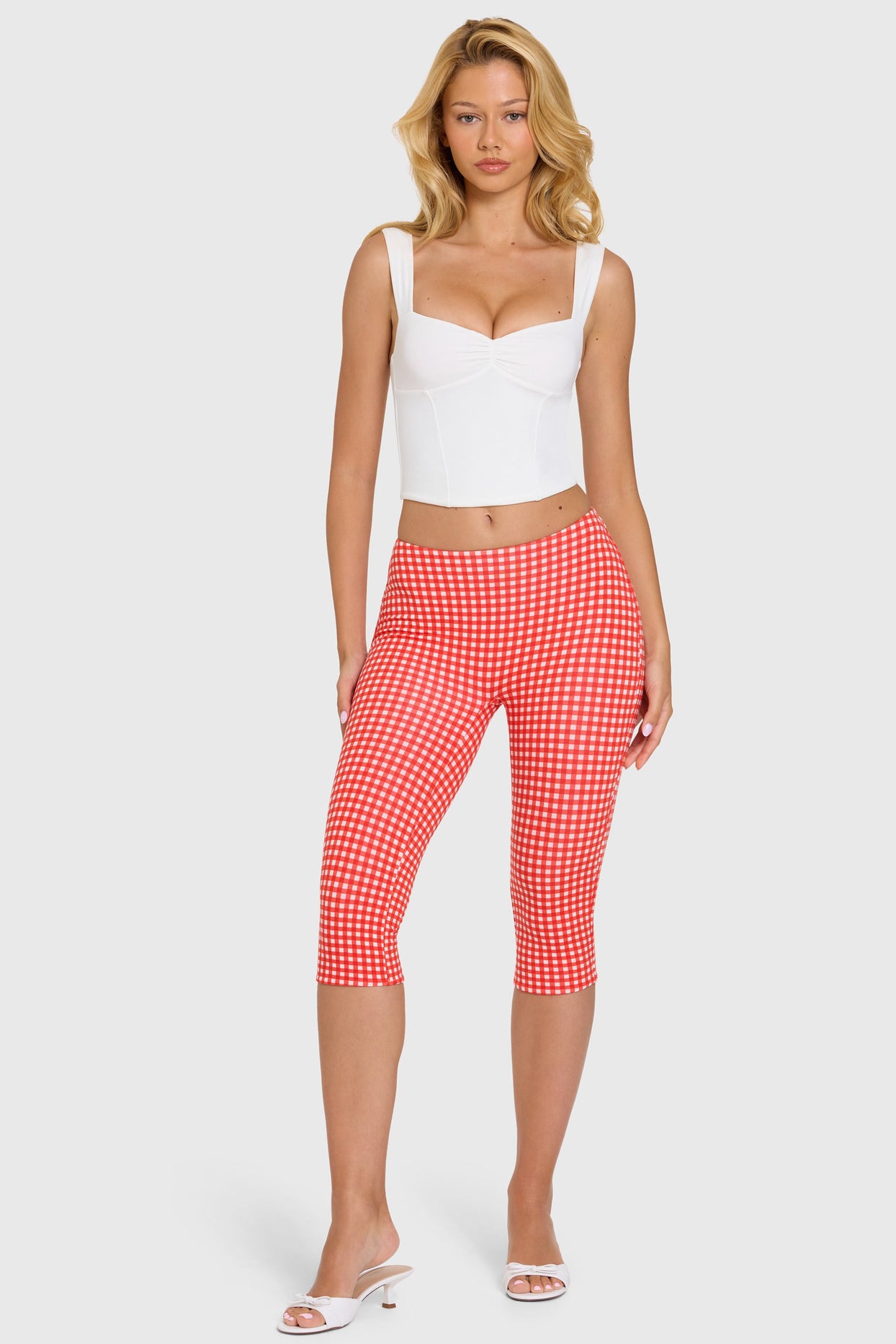 Modal Capri Leggings in Red Gingham - 7